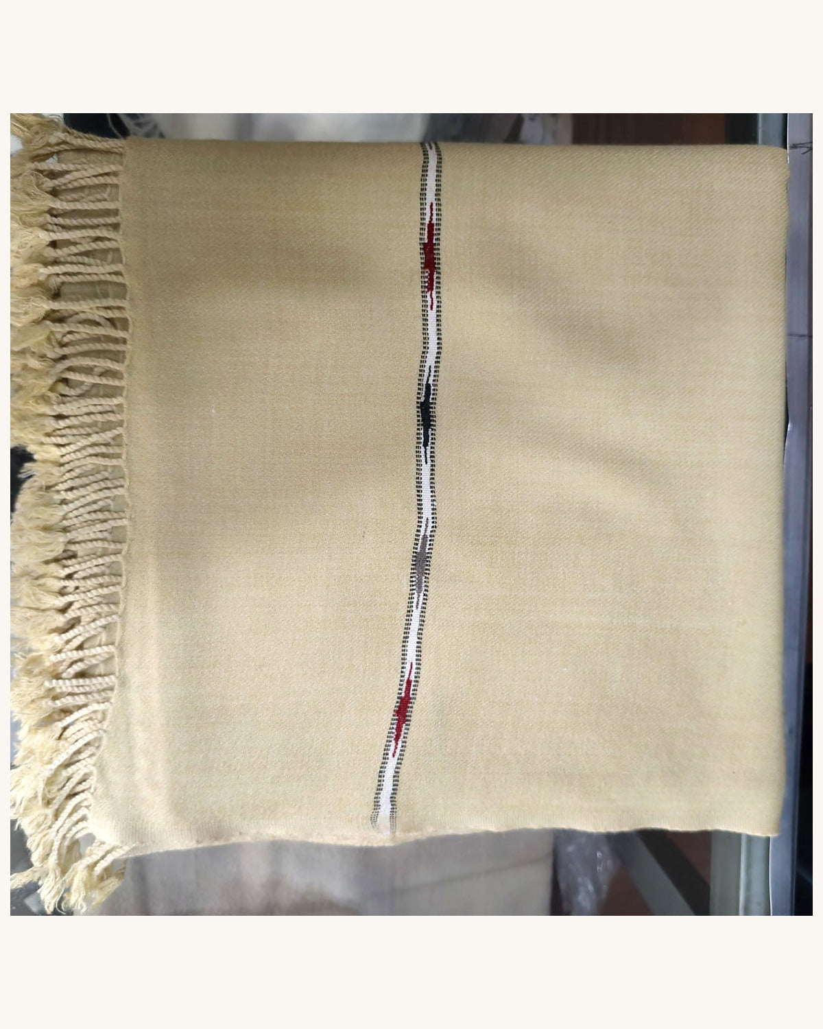 Men's Sand Beige Shawl with Center Woven Stripe — original view 04, full image in consistent 4:5 framing