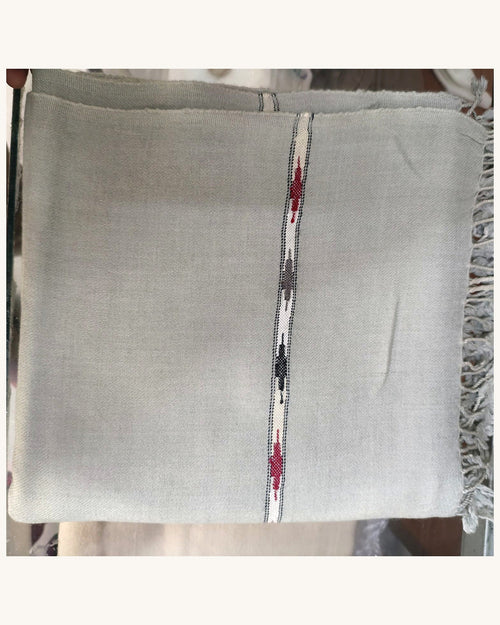 Men's Ash Grey Shawl with Narrow Multicolor Woven Stripe — original view 06, full image in consistent 4:5 framing