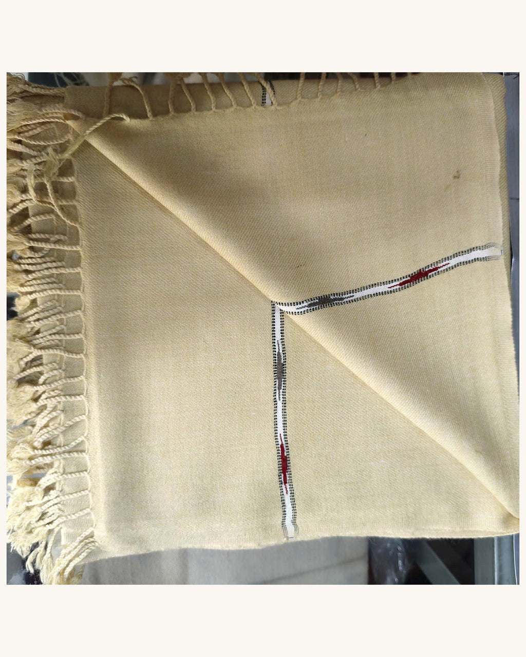 Men's Sand Beige Shawl with Center Woven Stripe — original view 09, full image in consistent 4:5 framing