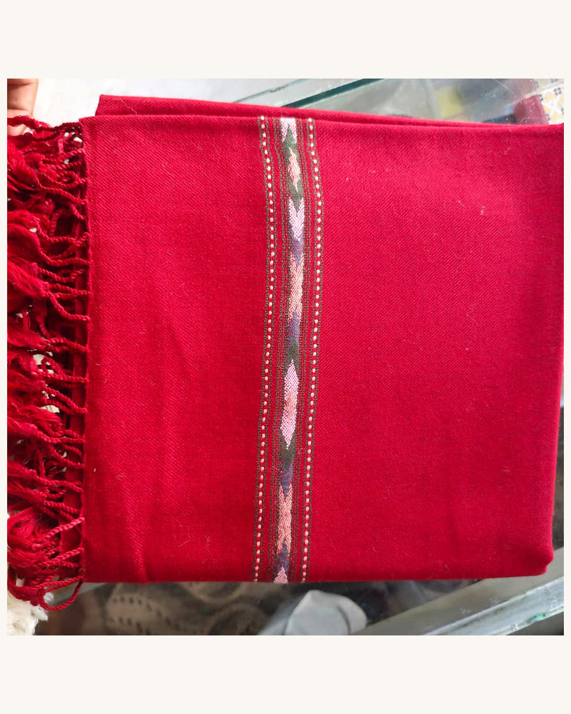 Men's Deep Red Shawl with Decorative Woven Border