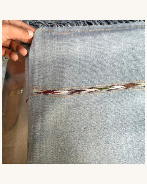 Men's Blue Grey Shawl with Multicolor Woven Border — photo 14, uncropped 4:5
