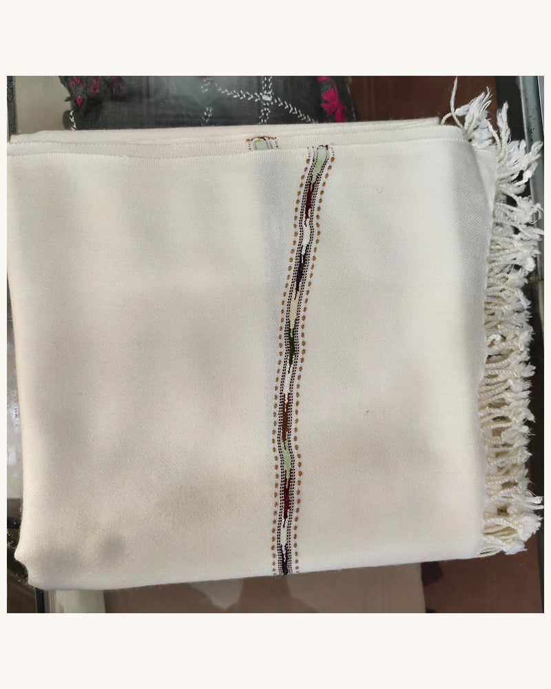Men's Ivory Shawl with Brown Woven Motif Stripe