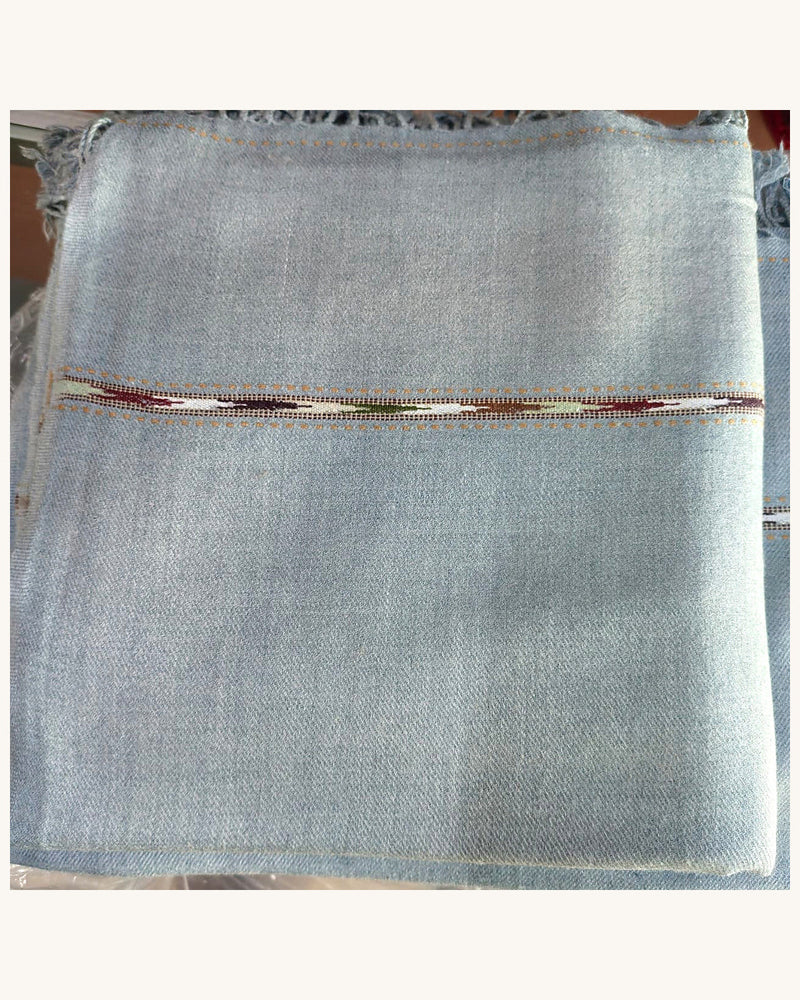 Men's Blue Grey Shawl with Multicolor Woven Border