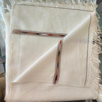 MILAMA men's Ivory Shawl with Brown Dotted Woven Border reference view 2