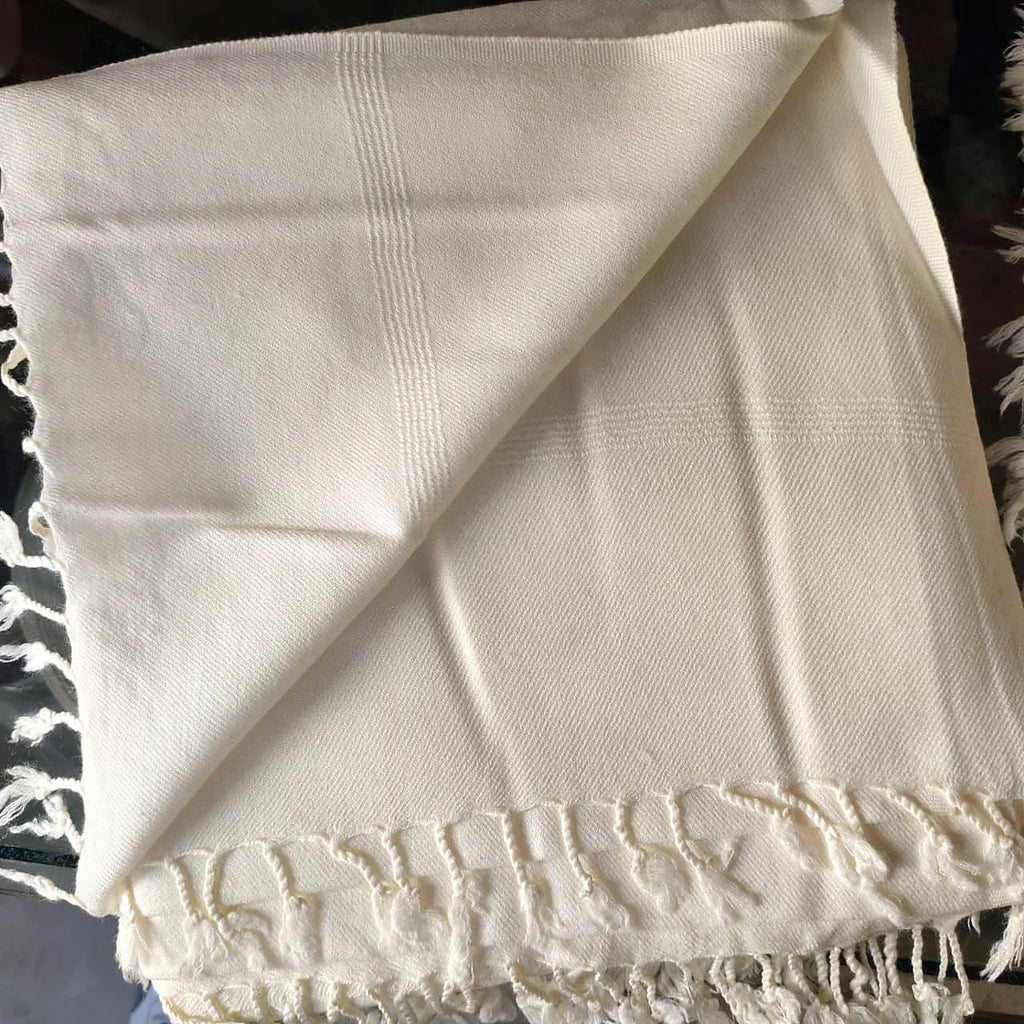 Men's Ivory Shawl with Tonal Woven Lines, product detail 10