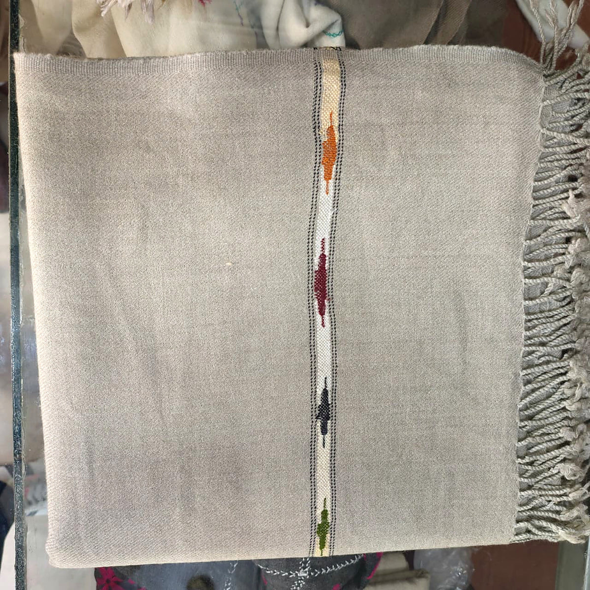 Men's Stone Grey Shawl with Multicolor Accent Stripe, product reference 11
