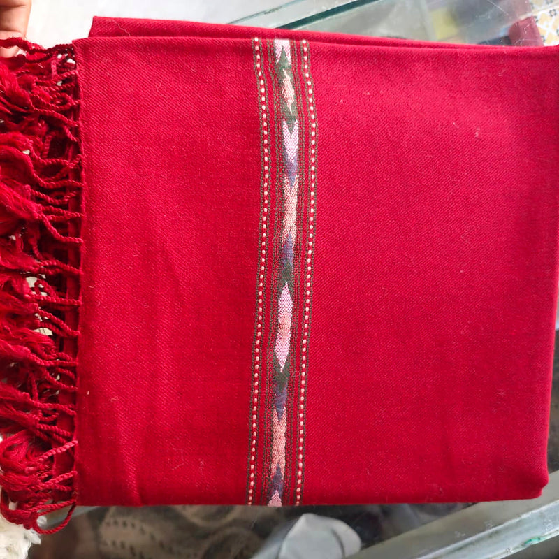 Men's Deep Red Shawl with Decorative Woven Border