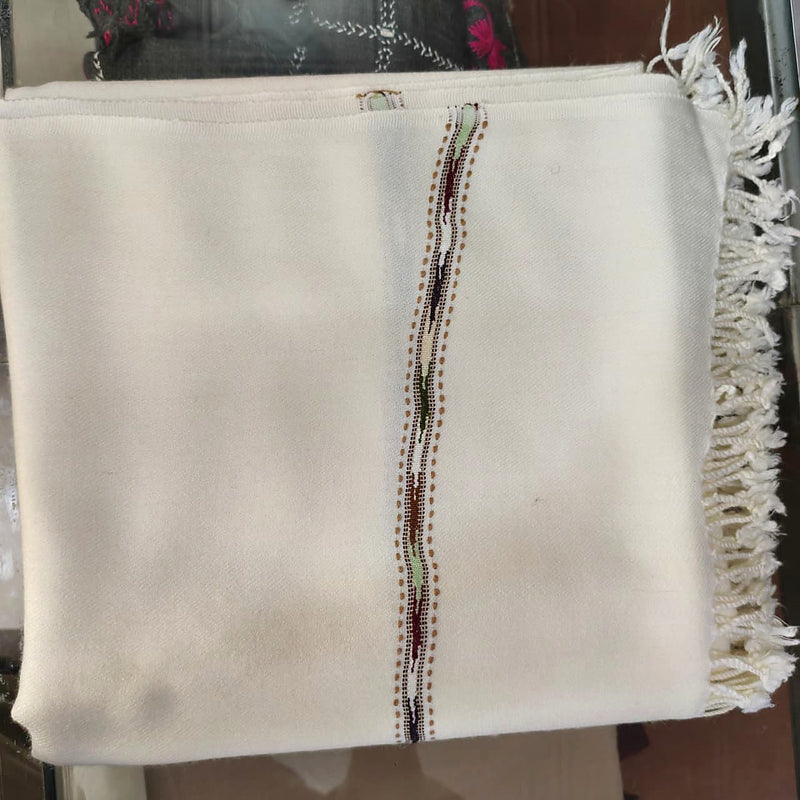 Men's Ivory Shawl with Brown Woven Motif Stripe