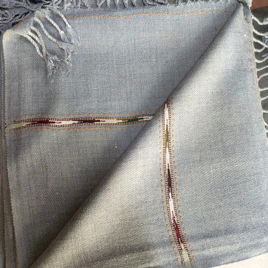 Men's Blue Grey Shawl with Multicolor Woven Border, product reference 20