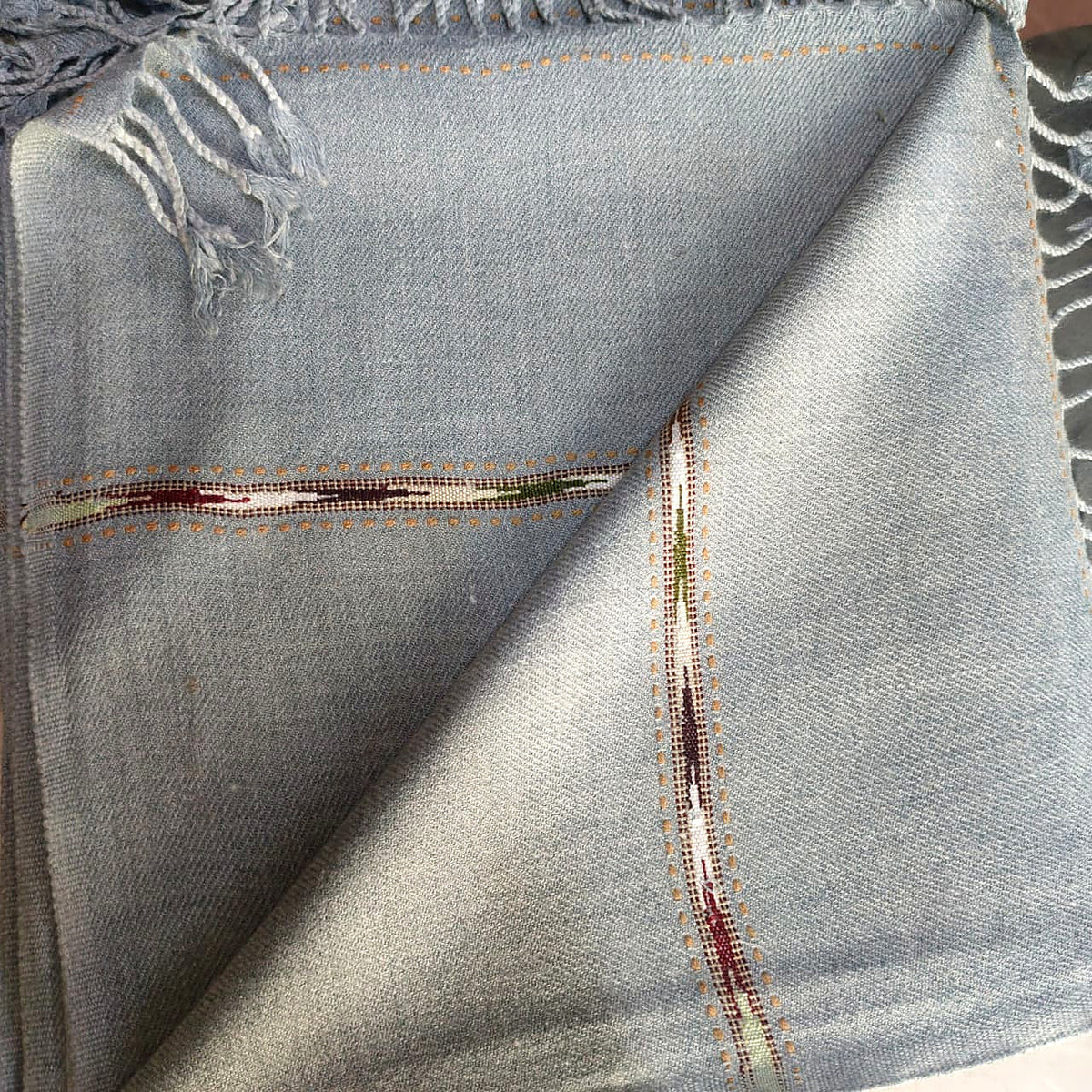Men's Blue Grey Shawl with Multicolor Woven Border, product reference 20